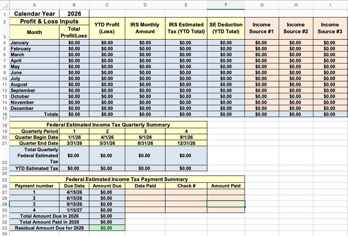 1040-ES Excel Calculator 2026 | Estimated Tax Spreadsheet