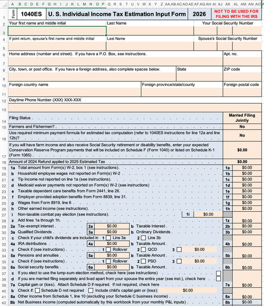 1040-ES Excel Calculator 2026 | Estimated Tax Spreadsheet
